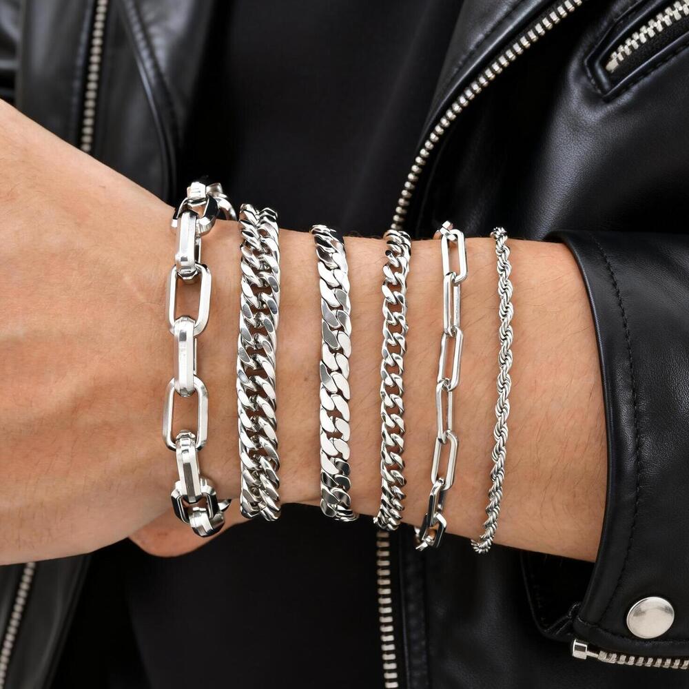 Ceramic Link Bracelet - Punk zilverkleurige herenkettingarmbanden, hiphop roestvrijstalen gevlochten